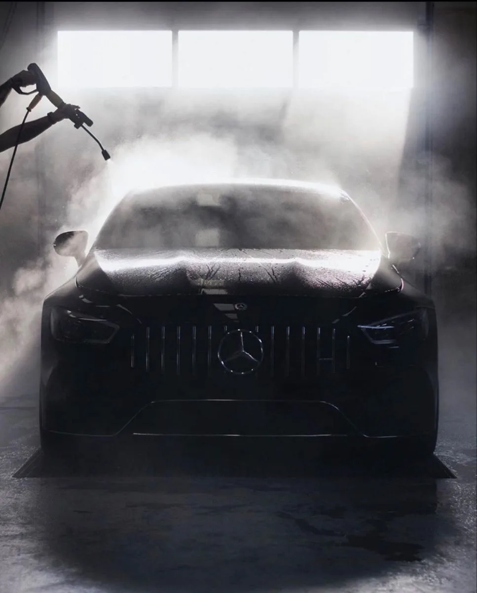 Mercedes AMG GT getting premium foam wash at Dust Defender Lab studio