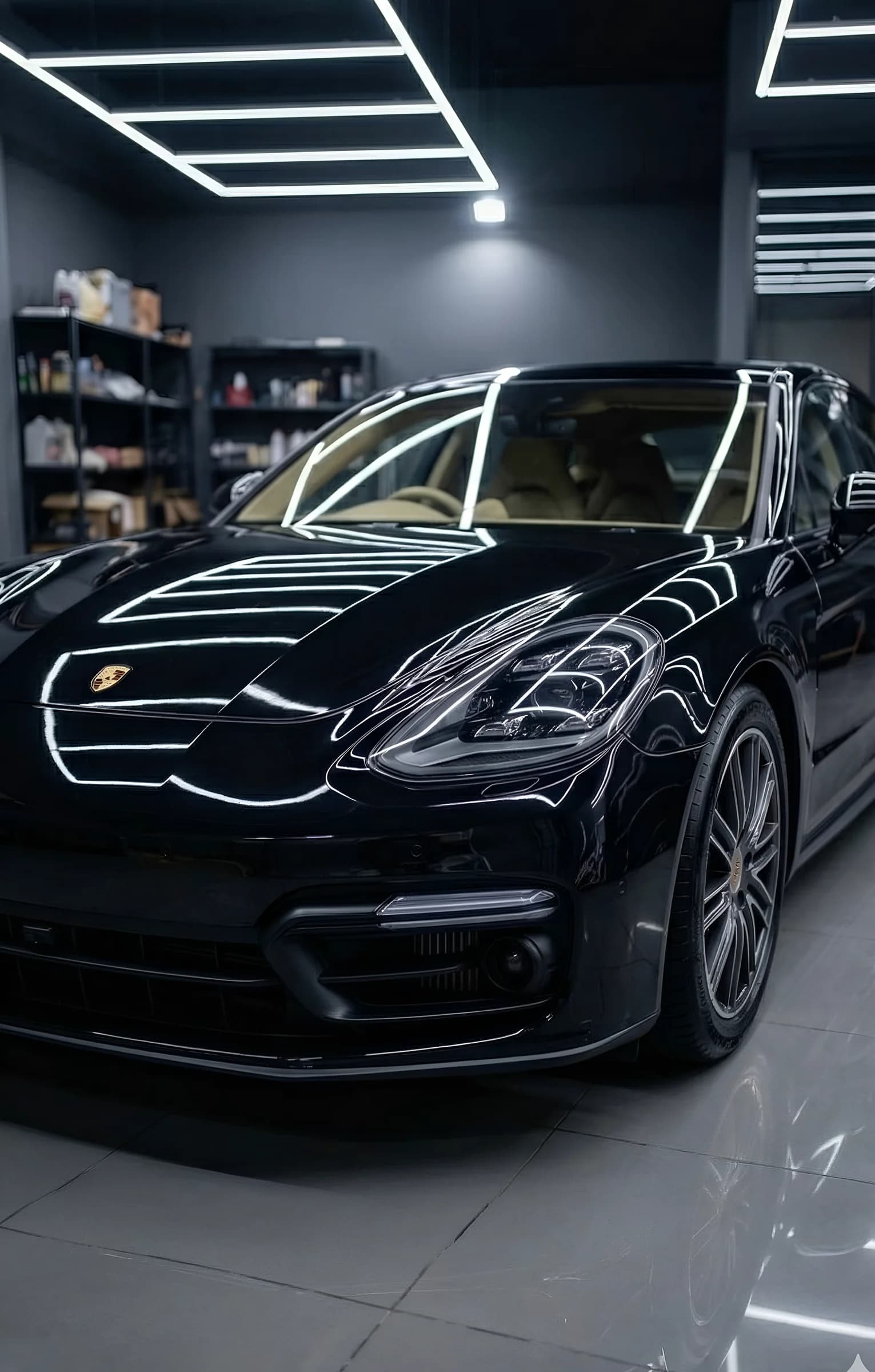 Completed ceramic coated Porsche Panamera with perfect mirror finish